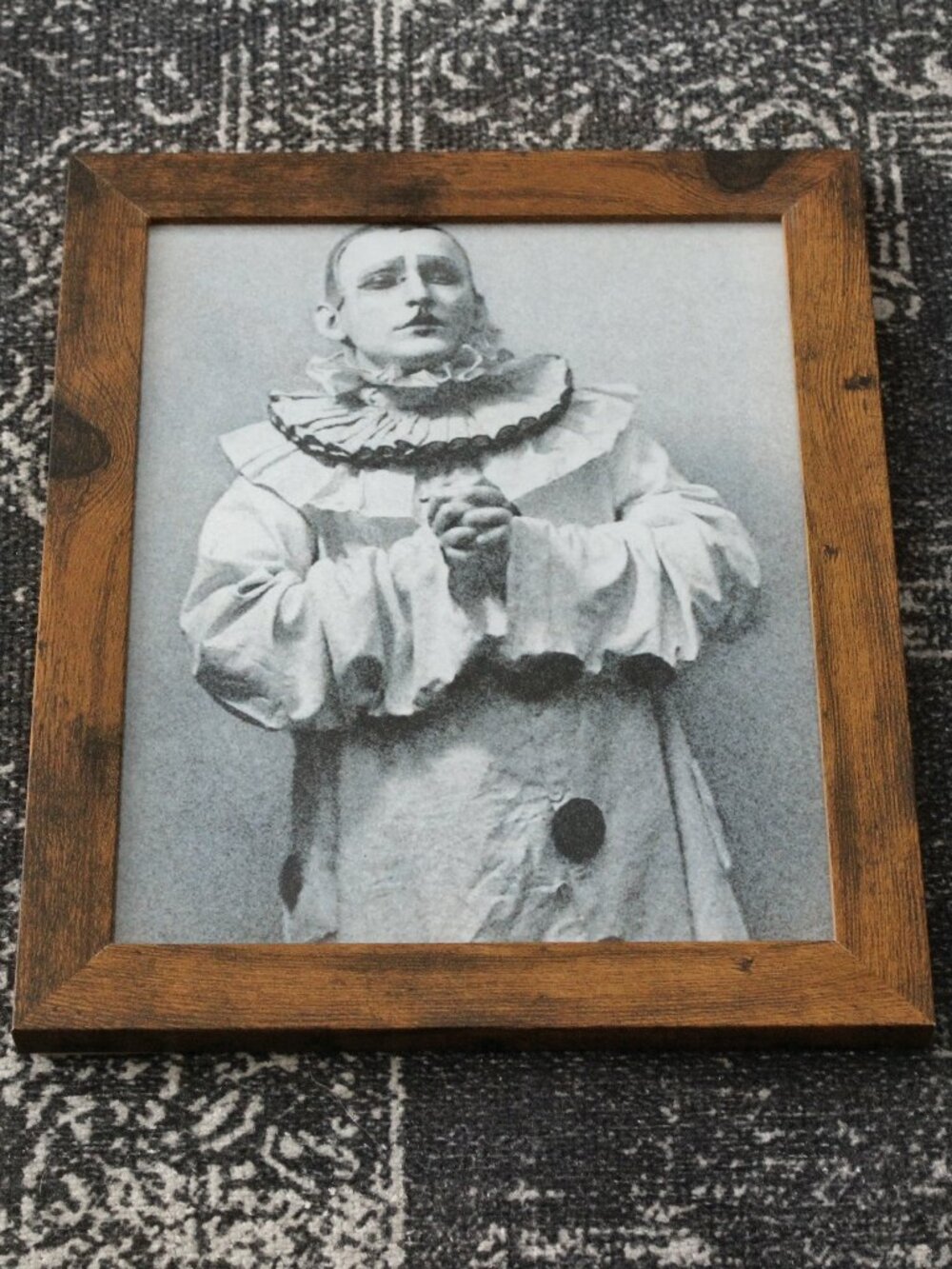Framed Vintage Pierrot Sad Clown Black and White Photo Print 8x10